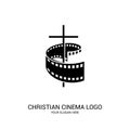 Christian cinema logo. Symbols of movies and videos for the ministry, conference, camp, festival, event