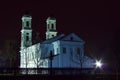 Christian classical white church at night