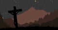 Christian cross against landscape with mountains at night Royalty Free Stock Photo