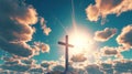 Christian Cross Appears Bright in the Blue Clloudy Sky Background Royalty Free Stock Photo