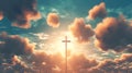 Christian Cross Appears Bright in the Blue Clloudy Sky Background Royalty Free Stock Photo