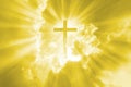 Christian cross appears bright in the gold sky Royalty Free Stock Photo