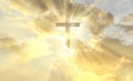 Christian cross appears bright in the gold sky Royalty Free Stock Photo