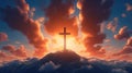 Christian Cross Appears Bright in the Red Cloudy Sky Background Royalty Free Stock Photo