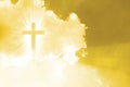 Christian cross appears bright in the yellow sky Royalty Free Stock Photo