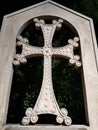 Christian cross with arc made of white stone in Primorski-Park Varna Bulgaria