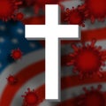 Christian cross banner on the USA flag background Royalty Free Stock Photo