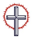 Christian cross with blackthorn thorn vector religion logo or tattoo.