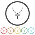 Christian cross on chain icon. Set icons in color circle buttons Royalty Free Stock Photo