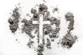 Christian cross, crucifix symbol in ash, dust. Ash Wednesday con Royalty Free Stock Photo