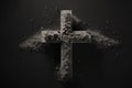 Christian cross, crucifix symbol, sign made in ash, dust Ash Wednesday concept. Generative AI Royalty Free Stock Photo