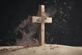 Christian cross, crucifix symbol, sign made in ash, dust Ash Wednesday concept. Generative AI Royalty Free Stock Photo