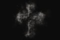 Christian cross, crucifix symbol, sign made in ash, dust Ash Wednesday concept. Generative AI Royalty Free Stock Photo