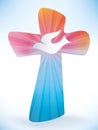 Christian cross with dove. Holy spirit symbol on colored background Royalty Free Stock Photo