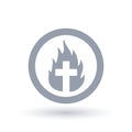 Christian cross fire icon. Holy Spirit flame and crucifix symbol Royalty Free Stock Photo