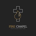 Christian cross with flame. Pentecostal fire chapel logo design. Holy Spirit invitation to church. Stock vector Royalty Free Stock Photo