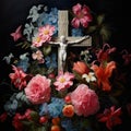 christian cross with flowers easter cross Cross with flowers Jesus in my heart concept Royalty Free Stock Photo