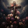 christian cross with flowers easter cross Cross with flowers Jesus in my heart concept Royalty Free Stock Photo