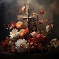 christian cross with flowers easter cross Cross with flowers Jesus in my heart concept