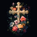 christian cross with flowers easter cross Cross with flowers Jesus in my heart concept