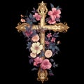 christian cross with flowers easter cross Cross with flowers Jesus in my heart concept