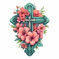 christian cross with flowers easter cross Cross with flowers Jesus in my heart concept