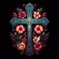 christian cross with flowers easter cross Cross with flowers Jesus in my heart concept Royalty Free Stock Photo