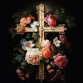 christian cross with flowers easter cross Cross with flowers Jesus in my heart concept Royalty Free Stock Photo