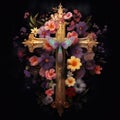 christian cross with flowers easter cross Cross with flowers Jesus in my heart concept