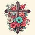 christian cross with flowers easter cross Cross with flowers Jesus in my heart concept Royalty Free Stock Photo