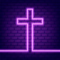 Christian cross glowing neon sign or LED strip light. Vector illustration Royalty Free Stock Photo