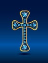 Christian Cross in Gold with Aquamarine Stones