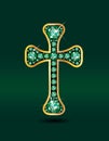 Christian Cross in Gold with Emerald Stones