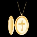 Christian Cross Gold Locket, Jewelry Necklace Chain Royalty Free Stock Photo