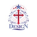 Christian Cross gothic emblem created with pentagonal star and l