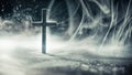 Christian cross in heavenly abstract wallpaper with ethereal clouds, shining lights, and a cross, symbolizing heaven or Royalty Free Stock Photo