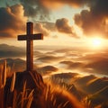 Christian cross on hill outdoors at sunrise Royalty Free Stock Photo