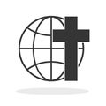 Christian cross icon with globe earth symbol. Lnear globe icon. Royalty Free Stock Photo