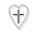 Christian cross icon in the heart inside. Black christian cross sign isolated on light background. Royalty Free Stock Photo