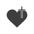 Christian cross icon in the heart inside. Black christian cross sign isolated on light background. Vector illustration Royalty Free Stock Photo