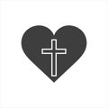 Christian cross icon in the heart inside. Black christian cross sign isolated on light background. Vector illustration. Christian Royalty Free Stock Photo
