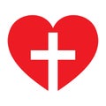 Christian cross icon in the heart inside icon. Red christian cross Vector symbol illustration Royalty Free Stock Photo