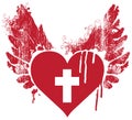 Christian cross inside the red heart with wings Royalty Free Stock Photo