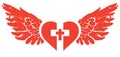 Christian cross inside the red heart with wings Royalty Free Stock Photo