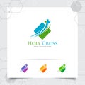 Christian cross logo design with the concept of religious symbol. Cross vector icon for church, baptism Royalty Free Stock Photo