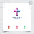 Christian cross logo design with the concept of religious symbol. Cross vector icon for church, baptism Royalty Free Stock Photo