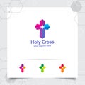 Christian cross logo design with the concept of religious symbol. Cross vector icon for church, baptism Royalty Free Stock Photo