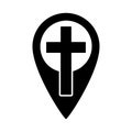 Christian cross with map point icon. Religion GPS symbol. Vector illustration Royalty Free Stock Photo