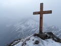 Christian cross on mountain top,concept of salvation and resurrection Royalty Free Stock Photo