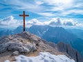 Christian cross on mountain top,concept of salvation and resurrection Royalty Free Stock Photo